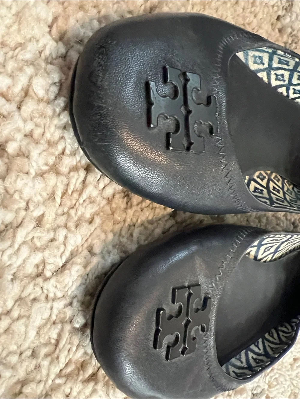 TORY BURCH Black Leather Logo Ballet Flats